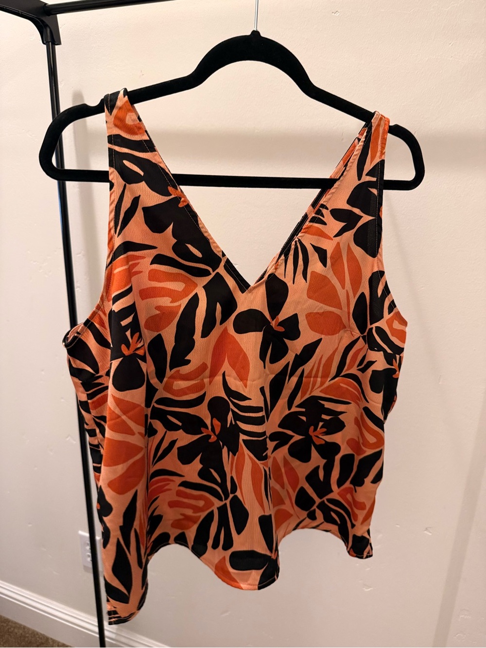 Old Navy Orange and Black Floral V-Neck Camisole